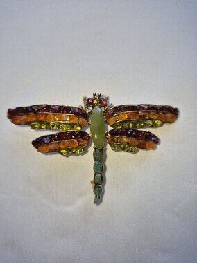 SWOBODA Jewerly Multi Gemstone Dragonfly Brooch Pin Ruby Jade Garnet Vintage